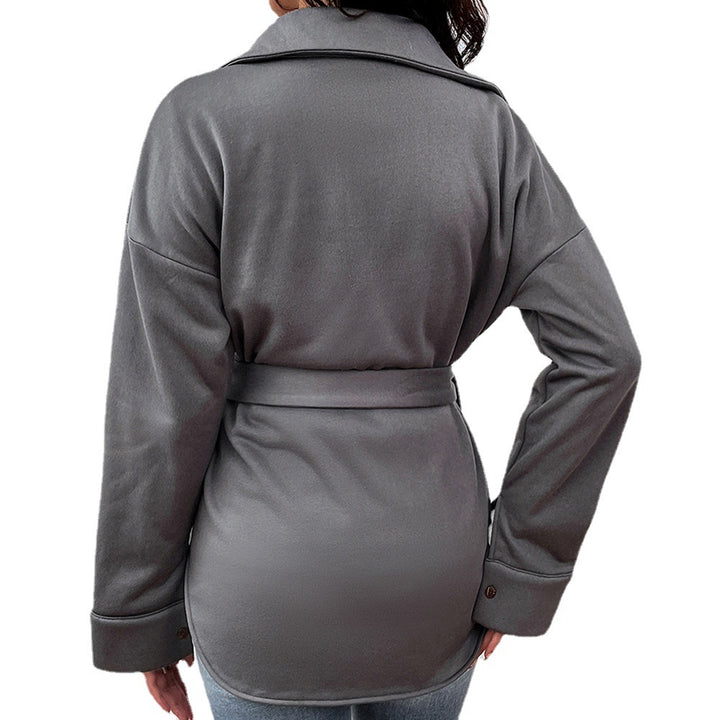 Women's Clothing Long Sleeve Solid Color Belt Shirt Coat