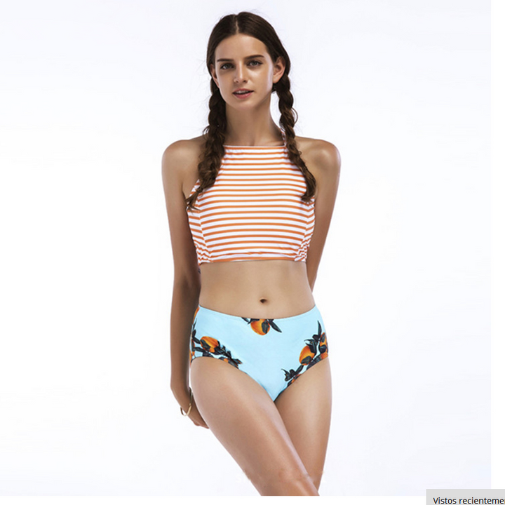 Ladies Bikini Swimsuit Split Swimsuit Striped High Waist Strap
