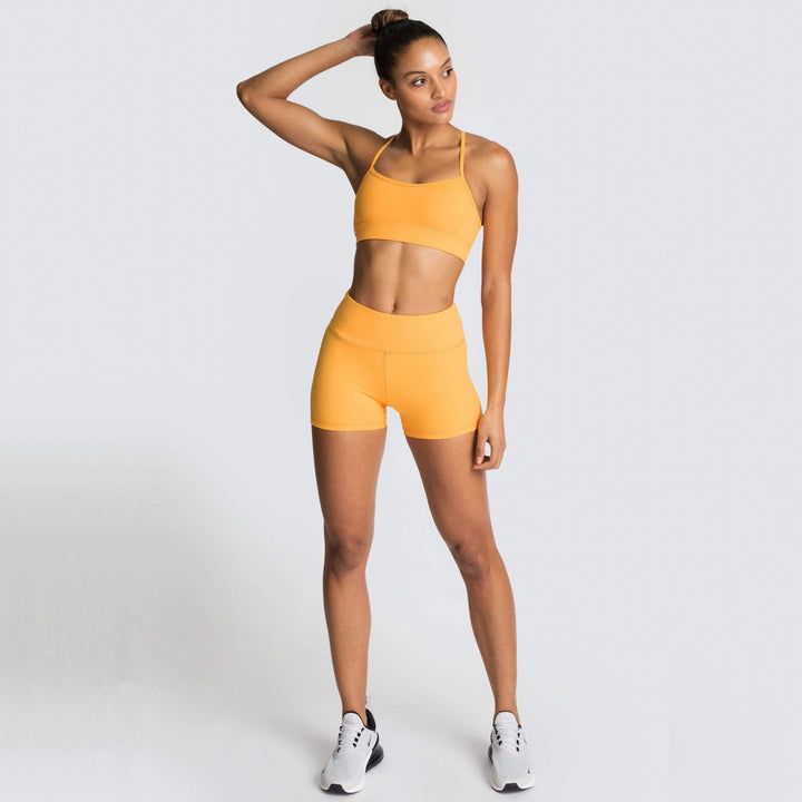 Summer New Womens Clothing Solid Color Fitness Sports Short Set