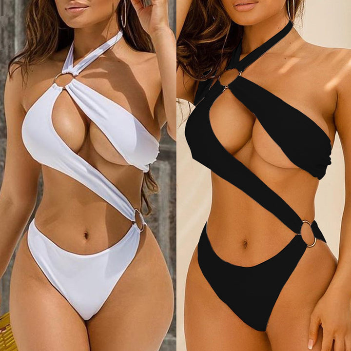 New Sexy One-piece Three-color Hollow Metal Ring Strap Bikini Swimsuit