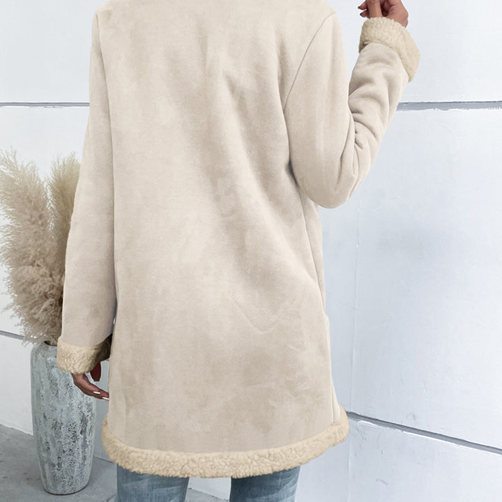 Long Sleeve Lapel Suede Elegant Woolen Coat