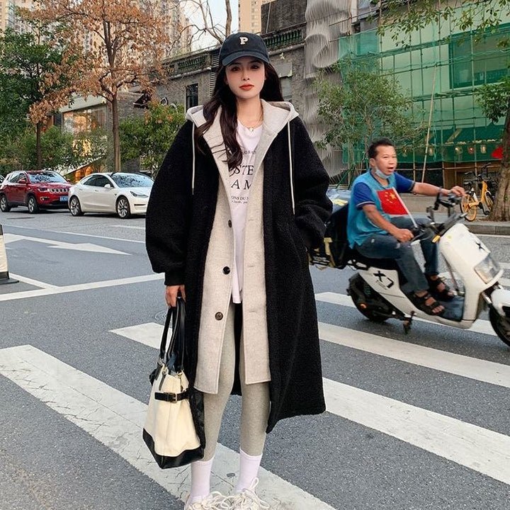 New Long Lambswool Fake Two-pieces Coats Women