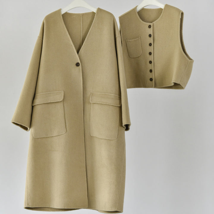Women's Double-faced Woolen Goods Cardigan Coat Vest Suit