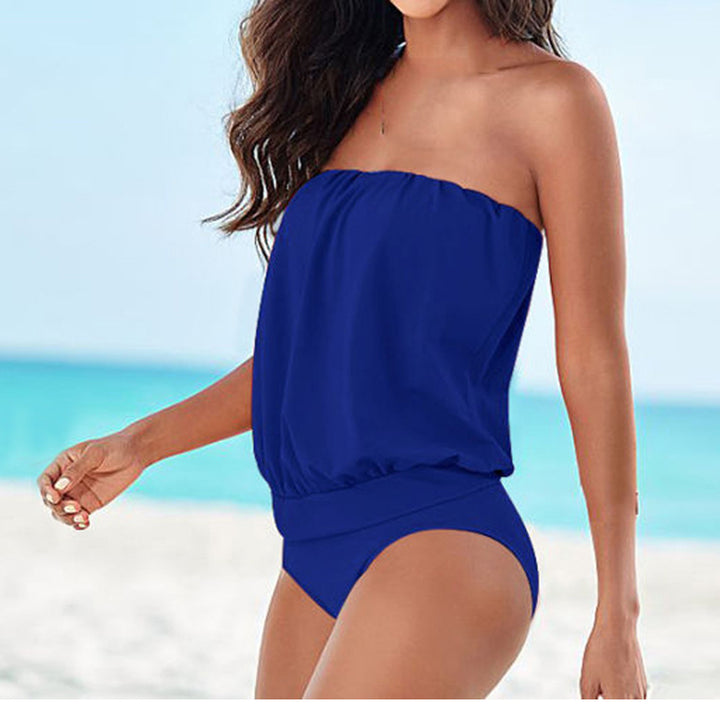 Solid Color Multi-code Tube Top Strapless Shoulders Sexy One-piece Swimsuit Beach Triangle Swimsuit