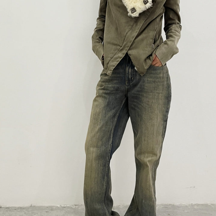 Women's Fashion Multi-wear Zipper Functional Stitching Rabbit Fur Jacket