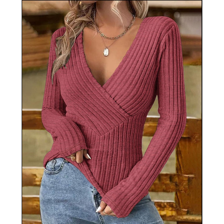 European And American Intellectual Style Temperament Pullover V-neck Slim-fit Long-sleeved Sweater