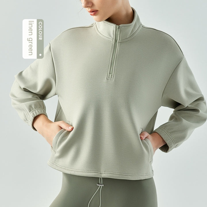 Stand Collar Half Zip Autumn Winter Sweater Coat Workout Clothes Top
