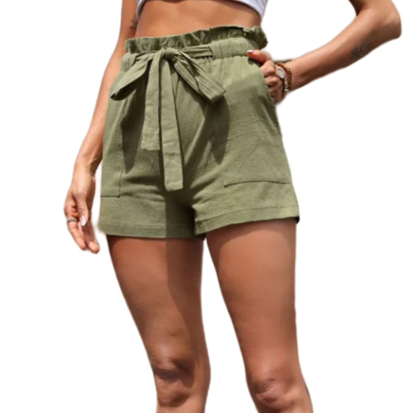 All-matching Pure Color Ruffles High Waist Lace-up Shorts For Women