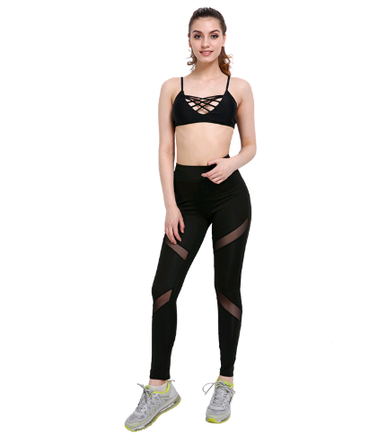 2021 new European and American hot style wish foreign trade speed dry gauze yoga butterfly X mesh yoga pants.