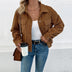 Autumn And Winter Corduroy Polo Collar Jacket Vintage Brown Pocket Coat Women
