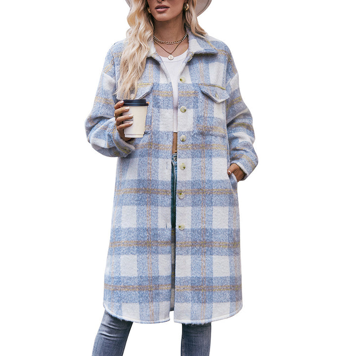 Printed Checks Mid-length Coat Mohair Plaid Wool Coat