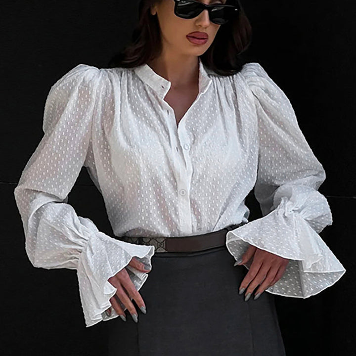 Women's French Jacquard Puff Sleeve Shirt