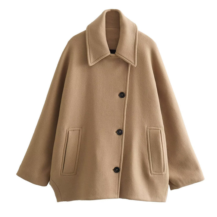 Winter Wool Blend Short Batwing Sleeve Woolen Overcoat Coat