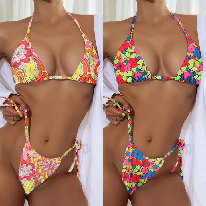 New Floral Drawstring Bikini Swimsuit Women
