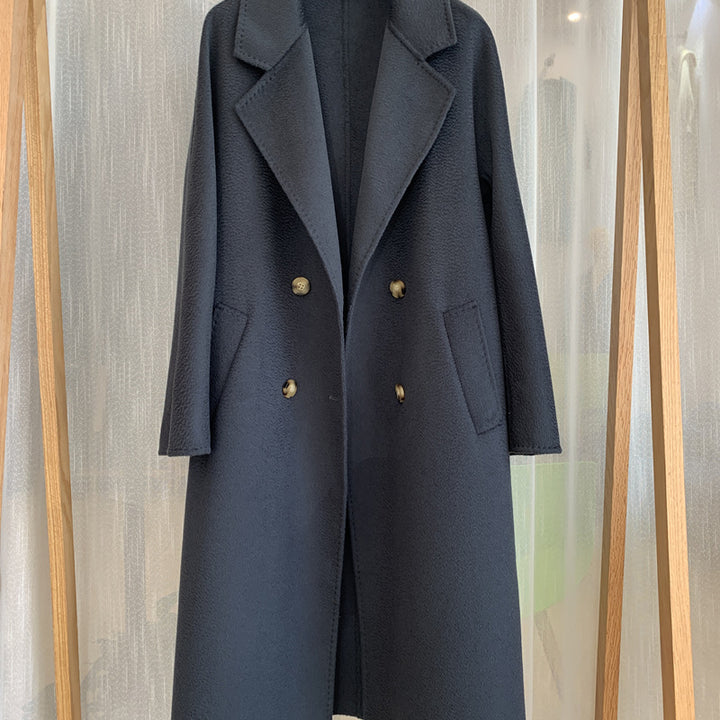 Reversible Cashmere Coat Women's Long High-end Water Ripple Coat