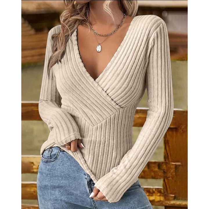 European And American Intellectual Style Temperament Pullover V-neck Slim-fit Long-sleeved Sweater