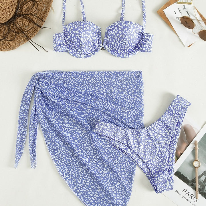 Three-piece Floral Bikini Beach Dress