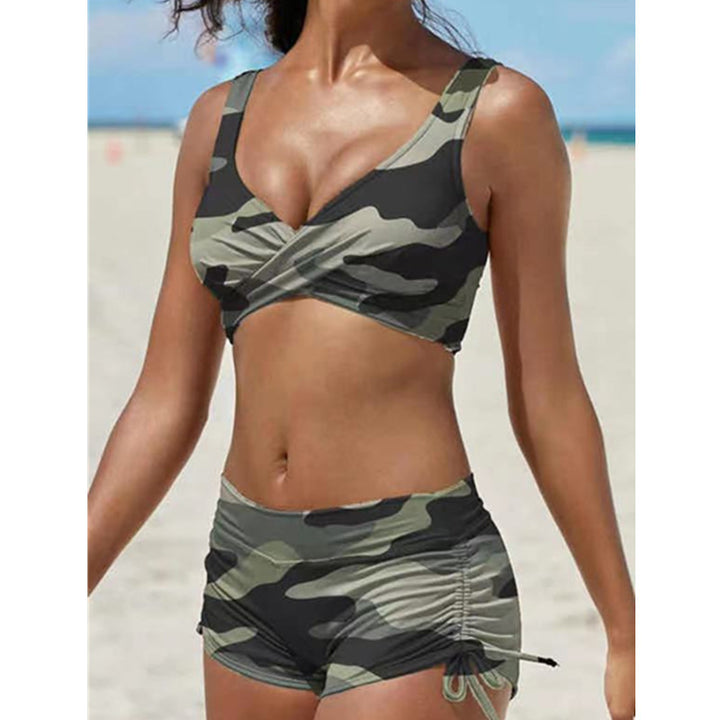 Women's Removable Strap Bandeau Top High Cut Cheeky Bikini Set Swimsuit