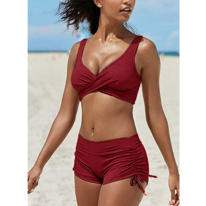 Women's Removable Strap Bandeau Top High Cut Cheeky Bikini Set Swimsuit