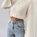 Pure Color All-matching High Waist Short Bell Sleeve Mock Neck Sweater Ladies