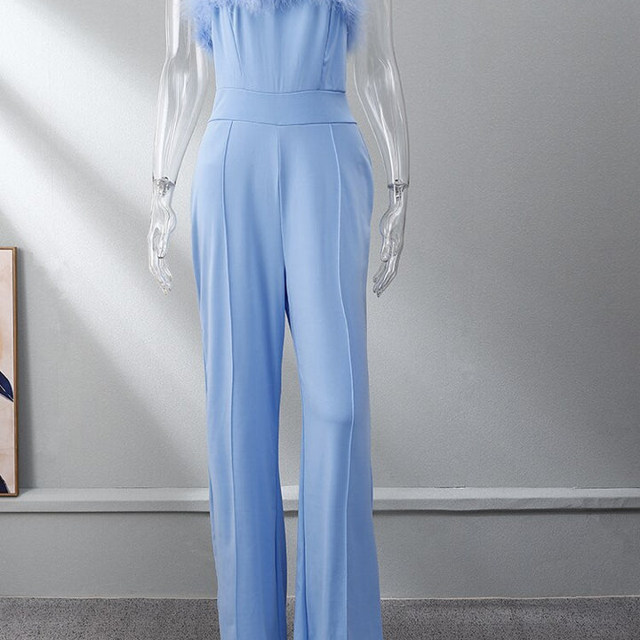 Women Sequined Feather-paneled Jumpsuit